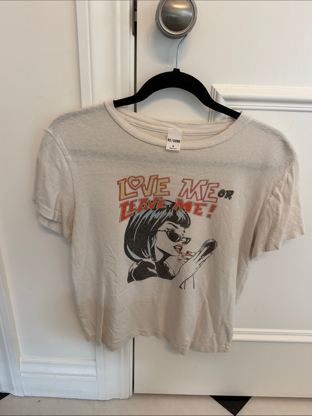 Re/Done White Graphic Tee with Retro Comic Print Size M
